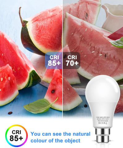 Bayonet Light Bulbs, 100W Equivalent B22 LED Bulbs Bayonet, 6000K Cool White, 1200LM, 13W Daylight Bulbs BC GLS A60 Energy Saving for Chandelier, Living Room, Non-dimmable, Pack of 3 [Energy Class F] Visit the Flaspar Store