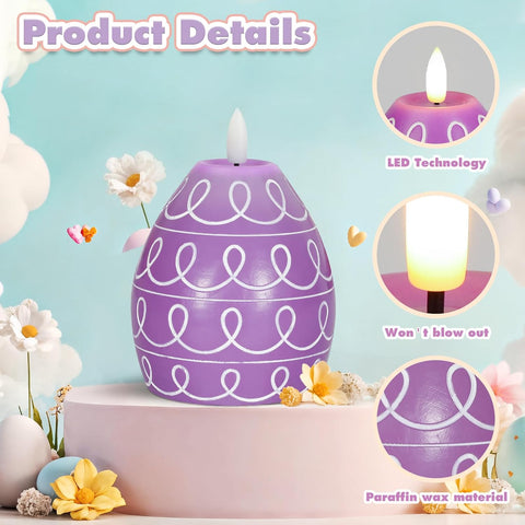 Easter Egg Flameless LED Candles Set of 3, Scented Real Wax Egg-Shaped Decorative Candles for Home Table Centerpiece
