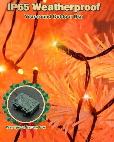 Festive Lights 5m Red Orange Yellow Battery Christmas Fairy Lights – 50 LED Waterproof String Lights with 6-Hour Timer for Christmas Trees, Wreaths, Gardens & Home Decorations