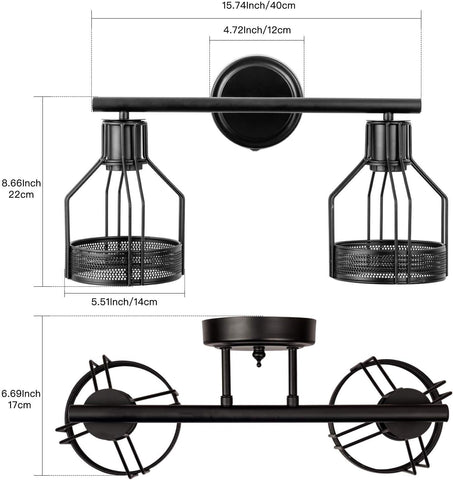 Wall Lights Industrial Lighting, Bathroom Indoor Cage Light Fixture, Metal Shade with Black Finish, Vintage Wall Sconces Home Retro Lights