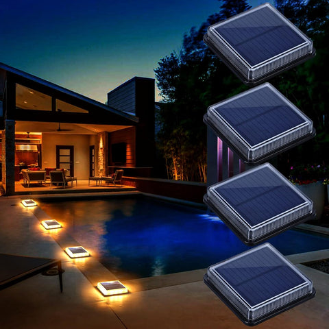 Lacasa Solar Decking Lights 4 Pack 30LM LED Step Lights, Auto ON/Off, IP68 Waterproof, Natural White, Outdoor Garden Driveway Pathway Lighting