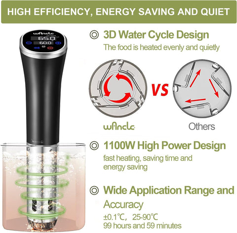 Wancle Sous Vide Precision Cooker 1100W IPX7 Waterproof Immersion Circulator – Black