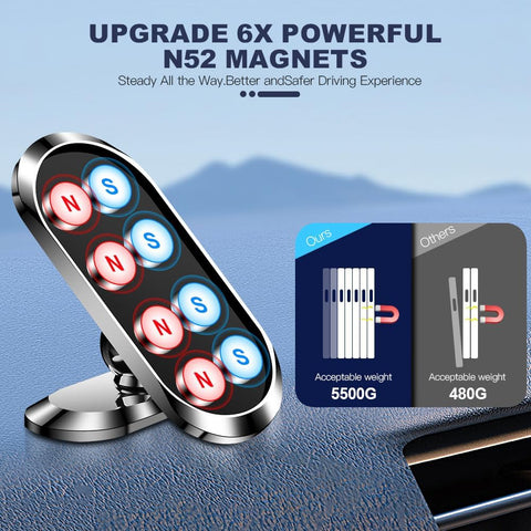 AXFEE Silver Magnetic Car Phone Holder – 8 Strong Magnets, 360° Rotation