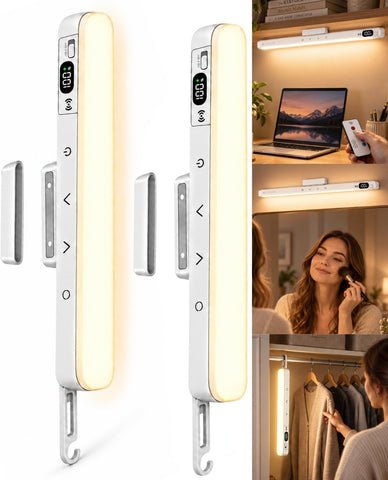42Cm Makeup Light for Mirror,Dimmable Cordless Vanity Light,2Pk | Rechargeable Stick-On Lights, Dressing Lights with Battery Display,Foldaway Hook, 5 CCT & Dimmable,10/30 Min Timer, 2PK