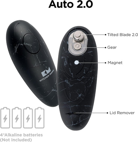 Kitchen Mama Auto 2.0 Electric Can Opener – Hands-Free, Smooth-Edge, Tilted Blade 2.0, Food-Safe, Battery Operated – Marble Black