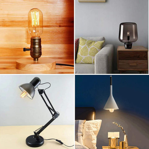 Collage of various table lamps in different settings