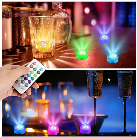 10 Pack Mini Submersible LED Lights with Remote – Waterproof Battery Powered Colour Changing Underwater Lights for Vases, Ponds, Fountains & Events