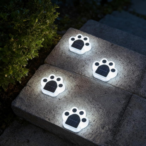Fohil Solar Garden Lights Outdoor, 4 Pack Solar Ground Lights Paw Print Waterproof Decorations Outdoor for Stair, Steps, Garden, Yard, Pathway, Lawn