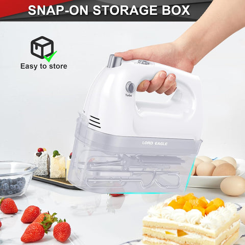 400W Hand Mixer Electric Whisk – 5 Speeds, Turbo Boost & Eject Button, 5 Accessories for Baking Cake, Egg & Cream