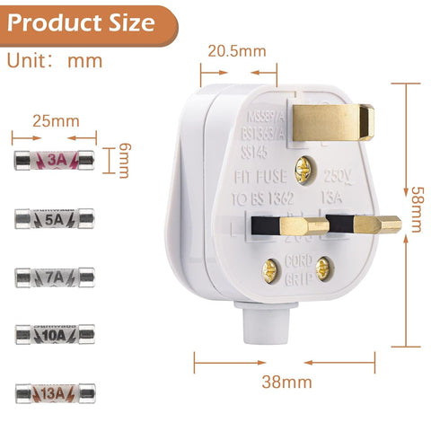 3 Pin Plug UK 13A Fused Mains Plug White