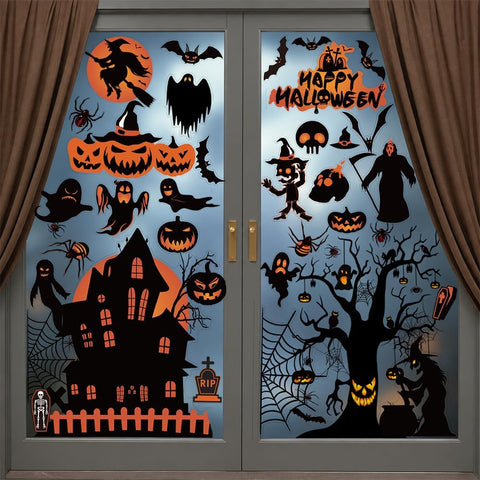 98-Piece Halloween Window Stickers & Clings – Reusable Double-Sided Halloween Window Decals with Bats, Ghosts, Pumpkins & Spiders for Home, Party & Autumn Decorations