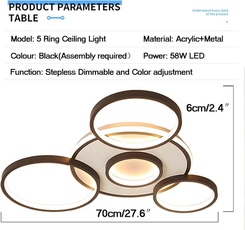 5 ring LED ceiling fixture for living room