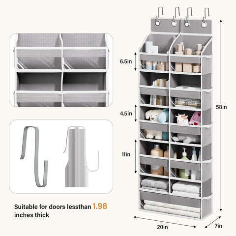 Abiglifty Over The Door Storage Organiser – 20 Pockets, 5-Tier Hanging Storage with Clear Windows, Grey