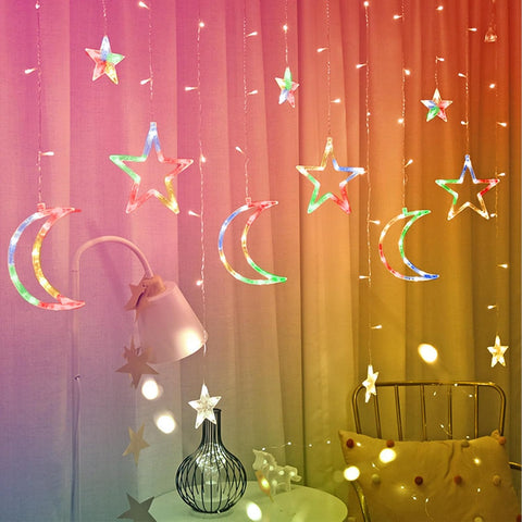 Jsdoin Star Moon LED Curtain Lights 3.5m – 138 LEDs – 8 Modes – Multicolour
