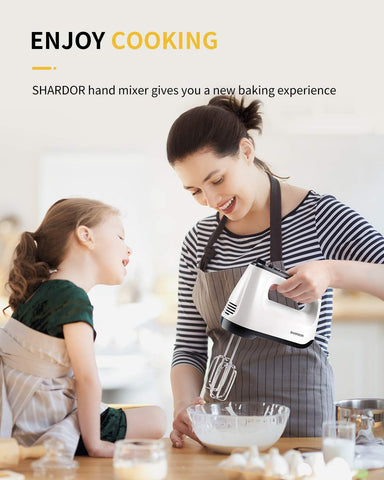 400W Electric Hand Mixer with 6 Speeds & Turbo – 5 Stainless Steel Attachments, Anti-Splash Whisk + Storage Case