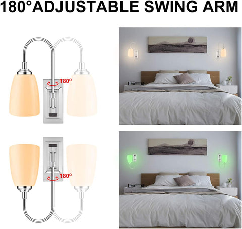 HONWELL Battery Operated LED Wall Lights 2 Pack Silver