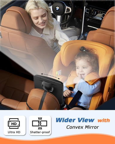 Zacro LED Baby Car Mirror Black – 3 Brightness, 360° Rotatable, Remote-Controlled