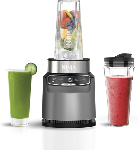 Blender with Auto-iQ Technology – 1000W Personal Smoothie Maker – 2 x 700ml Cups – One Touch Controls – Grey/Silver BN500UK