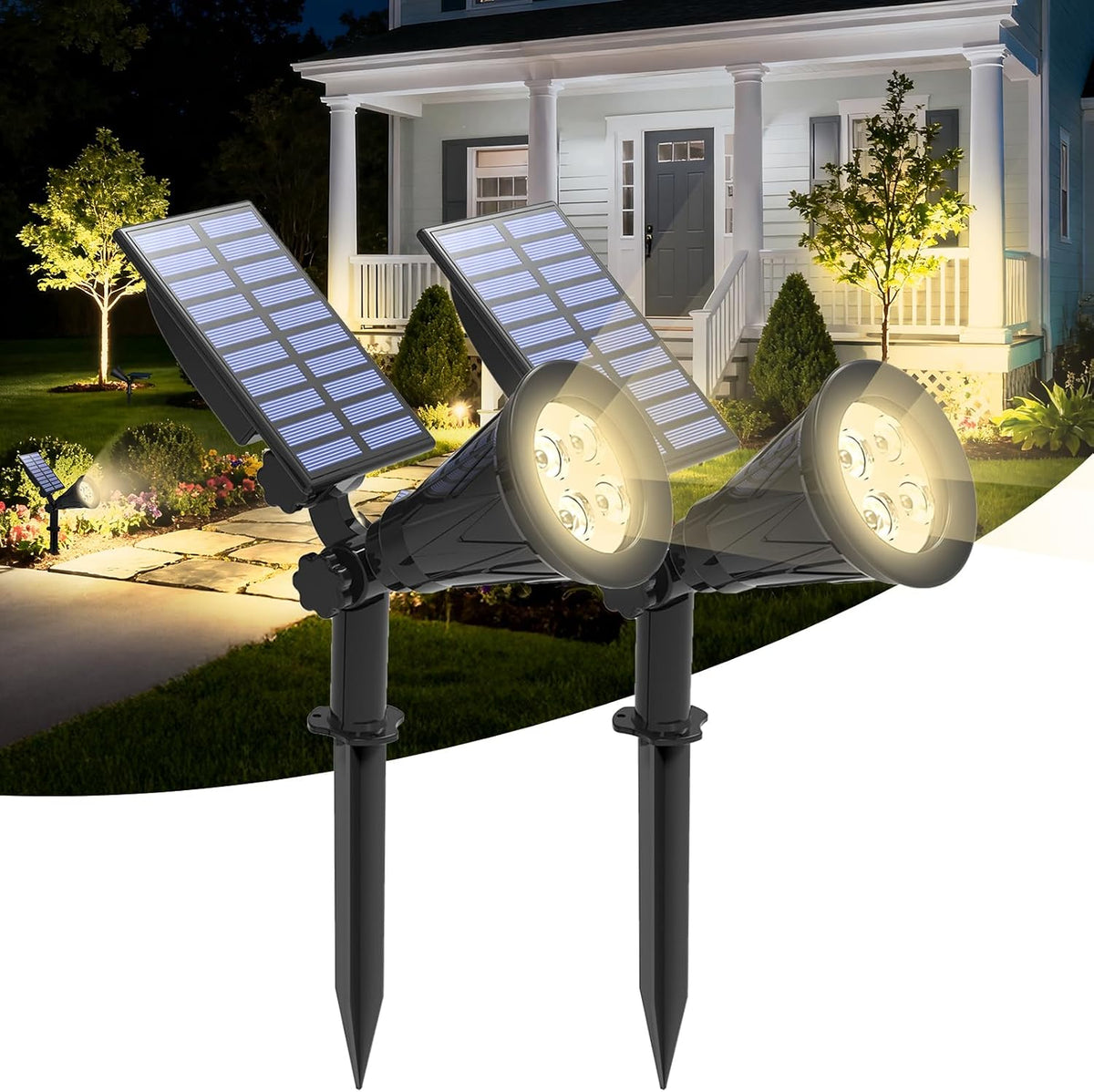 T-SUNUS Solar Garden Spotlights, 4 LED Yellow Solar Lights for Pathway Yard
