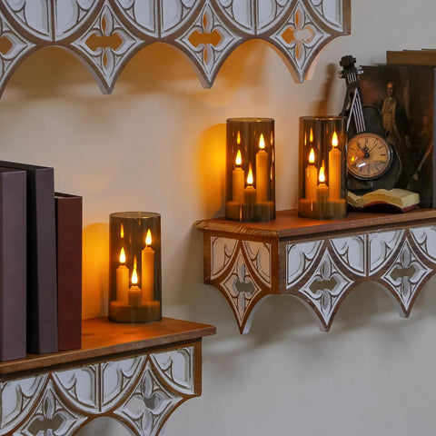 3-in-1 Flameless LED Taper Pillar Candles, Set of 2 Acrylic Grey Candles with Remote, Timer & Flickering Warm Light