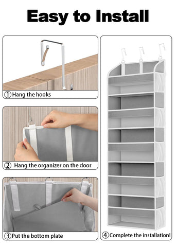 TAHAVICE Over The Door Storage Organiser, 5 Clear Window Pockets and 10 Mesh Side Pockets, Grey – Turn Unused Door Space into Smart Storage