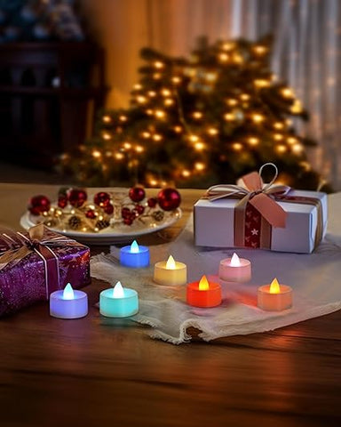 24 Pack Flameless LED Votive Candles, Long Lasting Battery Operated Tea Lights, Electric Fake Candles in Warm White for Wedding,Home Decor (3.8X 4CM, Batteries Included) Multi-Colour