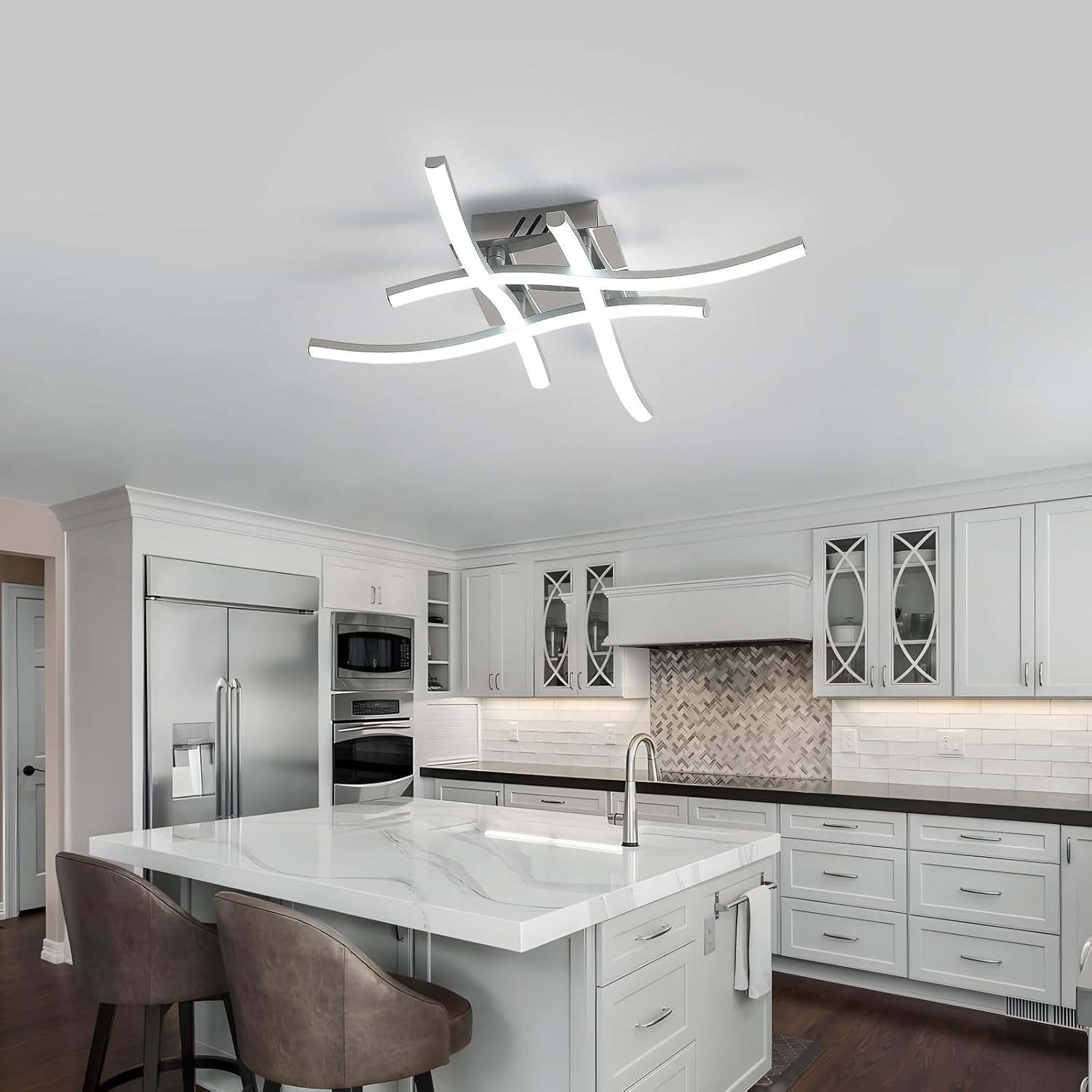 Modern kitchen with a ceiling light fixture