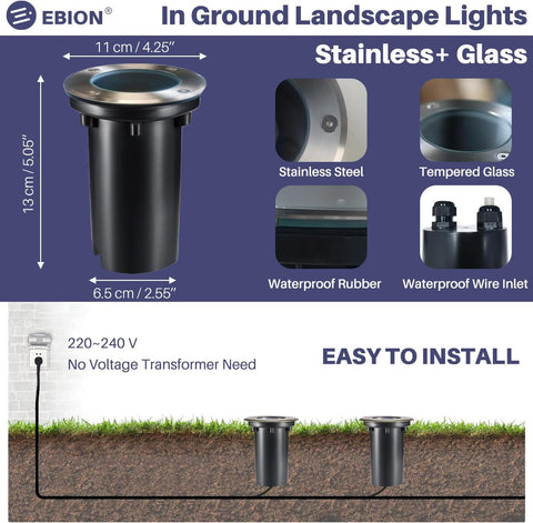 EBION Outdoor Ground Lights 4 Pack,IP67 Decking Buried Lights