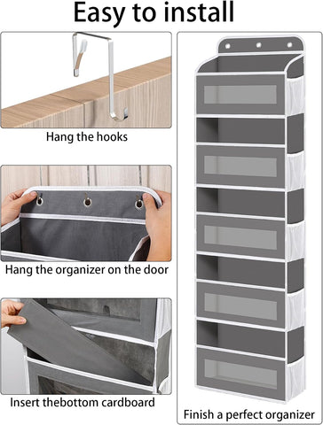 KYEVIS Over The Door Storage Organiser, 5 Shelves with 10 Mesh Pockets, Dark Grey – Keep Baby Essentials Neatly Within Reach