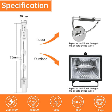 R7s Halogen Bulb 78mm 150W Dimmable Warm White