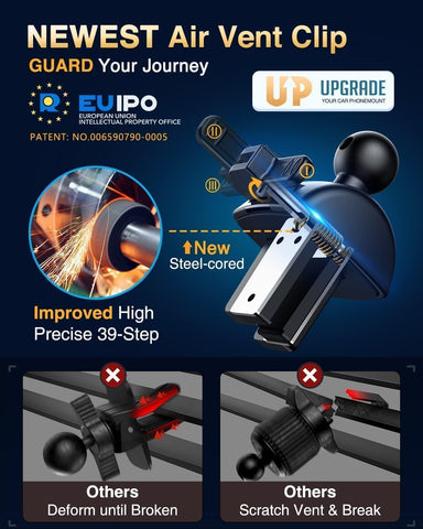 2025 VANMASS True Military-Grade Car Phone Holder Mount – Upgraded Strong Suction & Steel Vent Clip for Dashboard, Windshield, and Vent