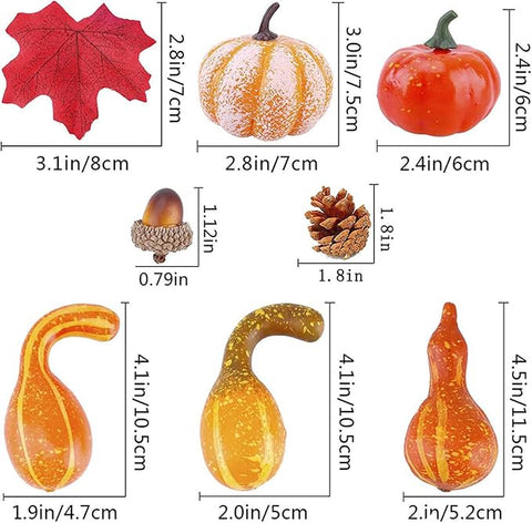 120Pcs Artificial Pumpkins Autumn Decorations Set,Autumn Home Decor Artificial Fall Maple Leaves,Pine Cones,Gourds,Pumpkin,Small Acorns for Thanksgiving Halloween Fall Home Harvest Table Decorations