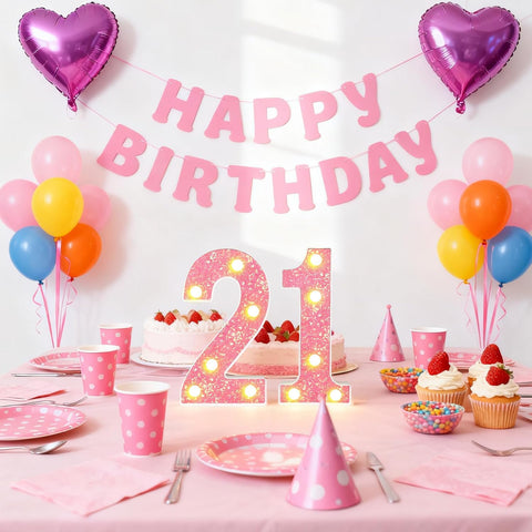 Pink LED Marquee Number 21 Birthday Light