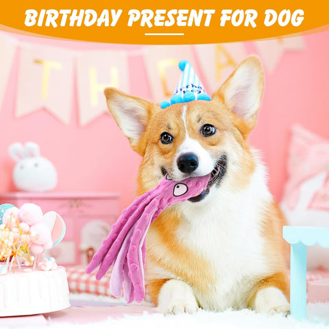 Octopus Dog Toys – No Stuffing Squeaky Plush for Small Dogs Purple & Green