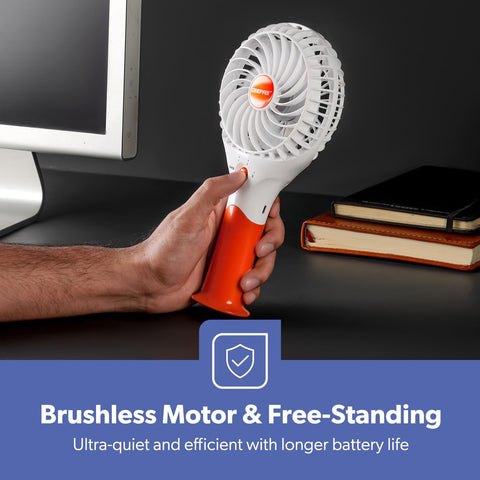 Rechargeable Mini Handheld Fan USB Portable 3 Speed 8Hr Runtime Orange