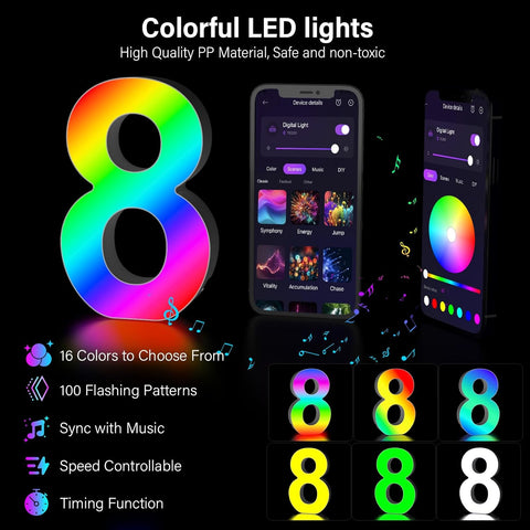 RGB LED Number Light 8 USB App Control Dimmable