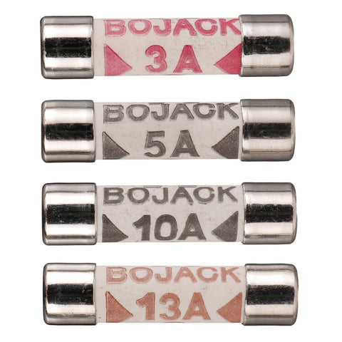 BOJACK 4 Values 120 pcs 3 5 10 13 A amp 240 V Volt Household Mains Plug Fuse 6.3x25 mm 0.25x1Inch BS1362 Ceramic Tube Cartridge Fuses Assortment Kit packag in a Clear Plastic Box