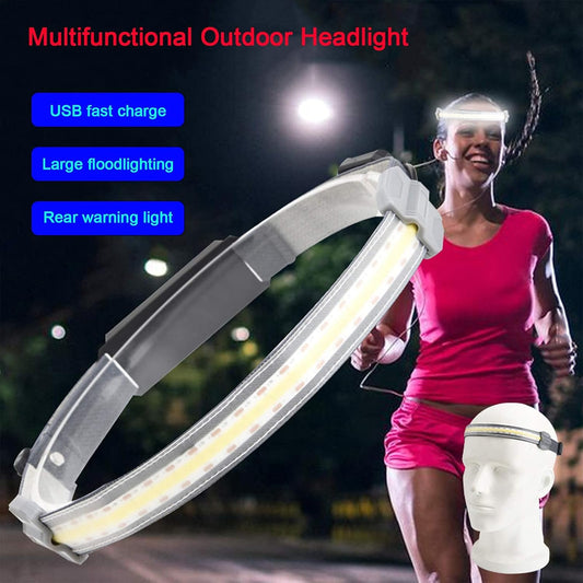 USB COB LED Head Torch, Ultra-Low Profile Durable Elastic Headlamp, Lightweight Design, Waterproof, Bright LED Lights, 3 Modes, for Running, Hiking