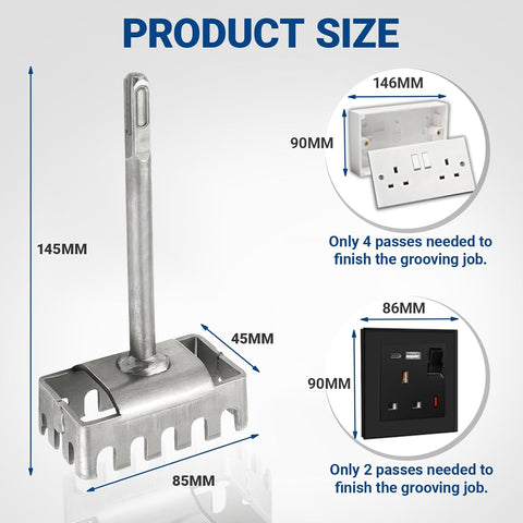 2 PCS Square Hole Cutter for Electrical Box (19.0×8.6×4.5 cm), Concrete High-Strength SDS Plus Square Hole Punch, Hole Bit Applicable to Brick, Concrete, Cement