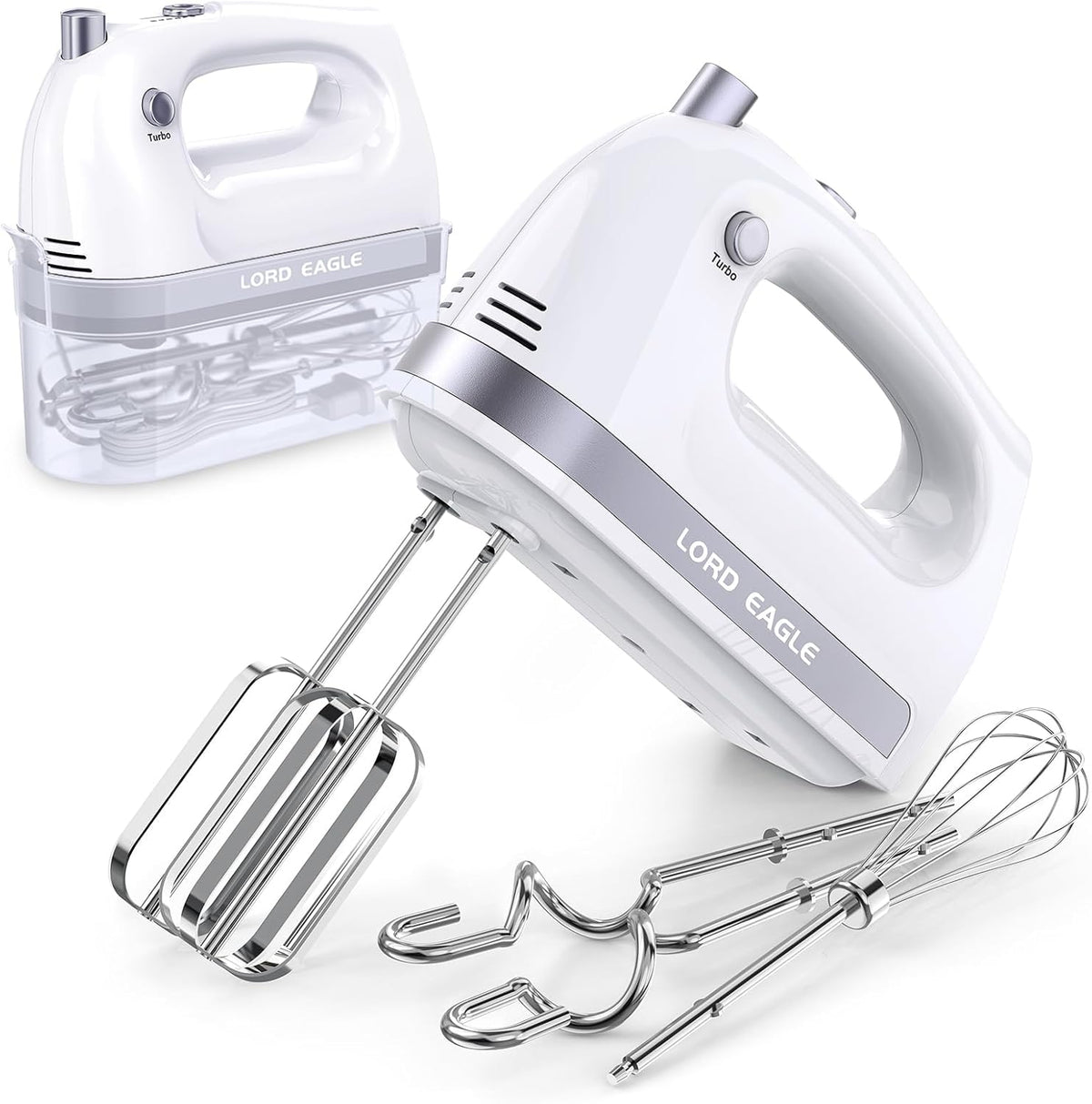400W Hand Mixer Electric Whisk – 5 Speeds, Turbo Boost & Eject Button, 5 Accessories for Baking Cake, Egg & Cream