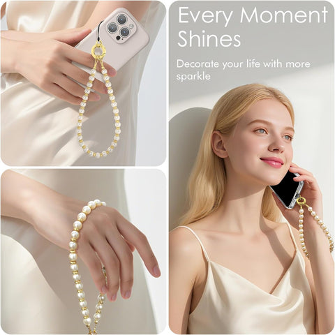 Pearl Gold Beaded Phone Charm Strap