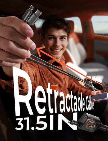 LISEN 69W Retractable Car Charger USB-C Fast Charging Adapter – Black