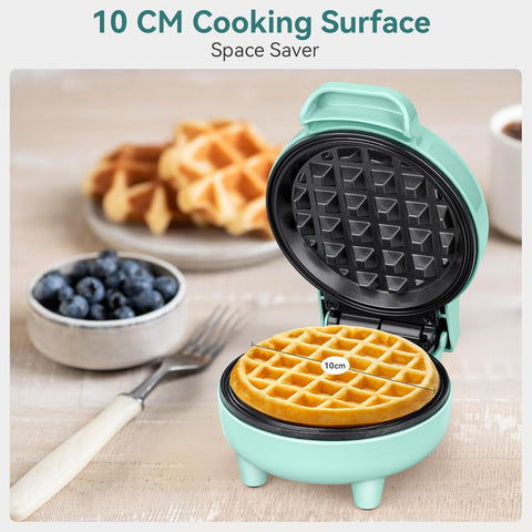 Snailar Mini Waffle Maker – 550W Compact Waffle Iron, Nonstick Coating, Ready Indicator Light, Cool Touch Handle, Easy Clean, Green