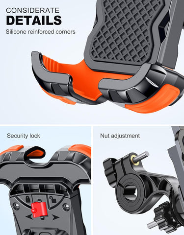 Glangeh Bike Phone Holder, [Secure Lock] 8S Quick Install Anti-fall Motorbike Phone Holder, 360° Rotating Bike Phone Mount