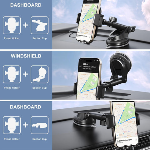 Arteck Black Universal 360° Car Phone Mount for Dashboard & Windshield