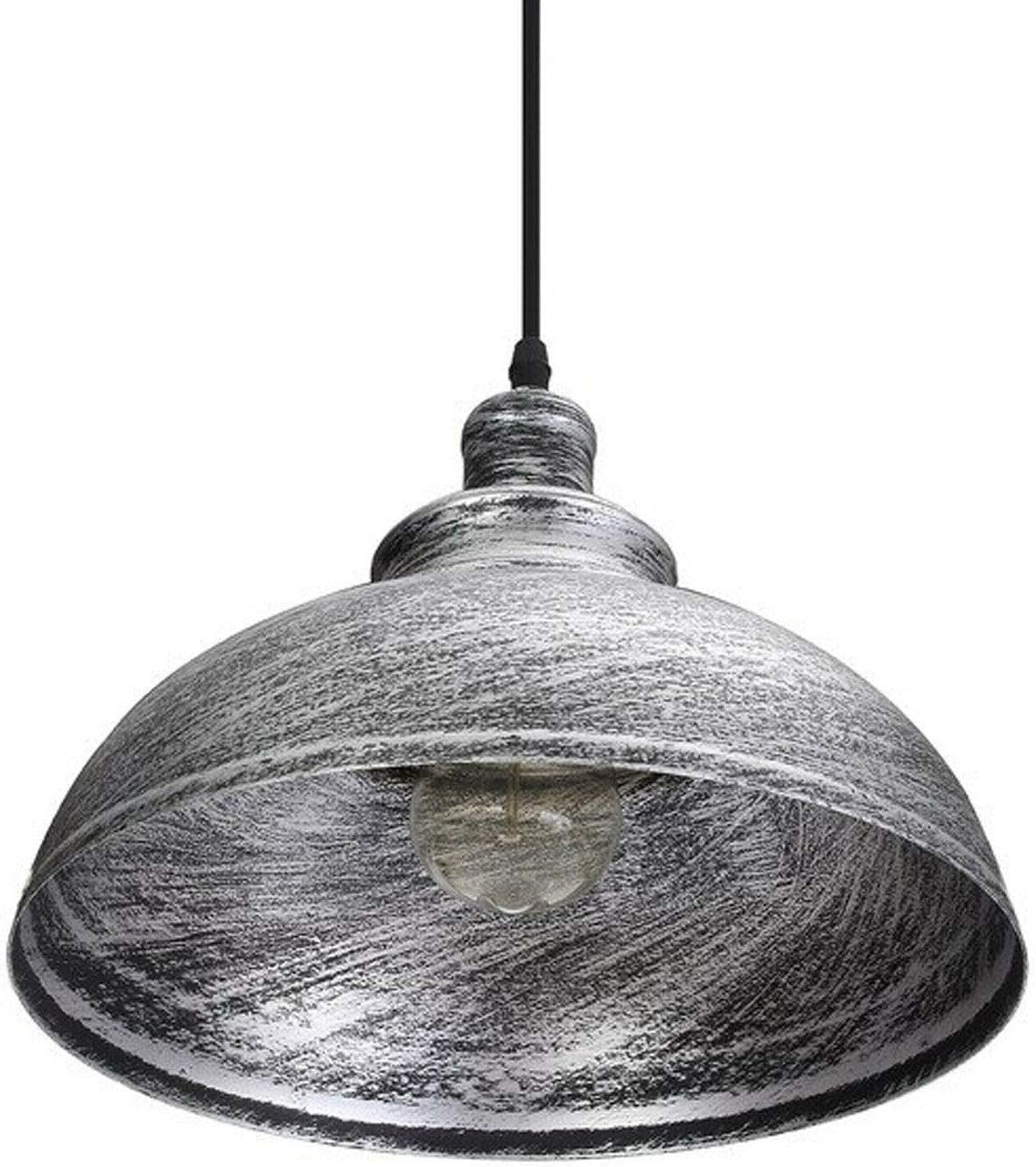 Vintage-style pendant light with a textured gray shade on a white background