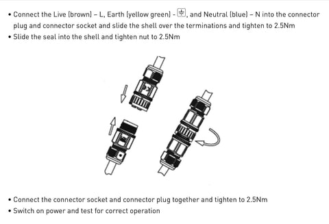 Knightsbridge JB0011 Weatherproof IP68 (@2bar) Plug and Socket Inline Cable Connector, 3-Pole, rated to 16 A,Black