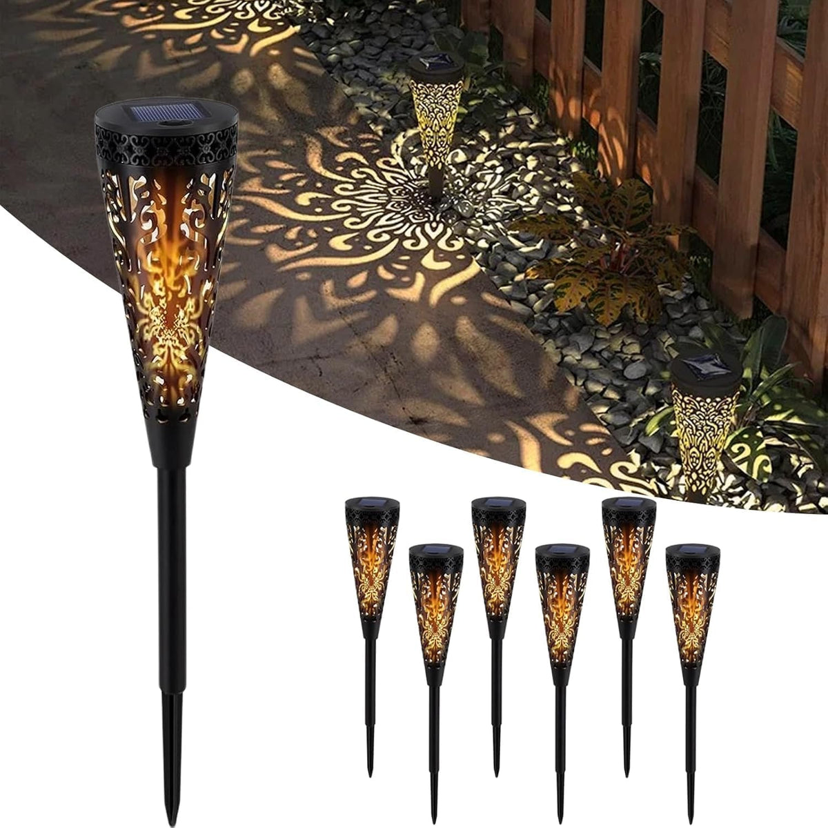 Wekity Solar Pathway Lights Outdoor, 6 Pack LED Lamp with Warm Light, Waterproof Solar Garden Lights Landscape Lighting, Lawn Lamp for Yard Patio Walkway Decoration (Cone)