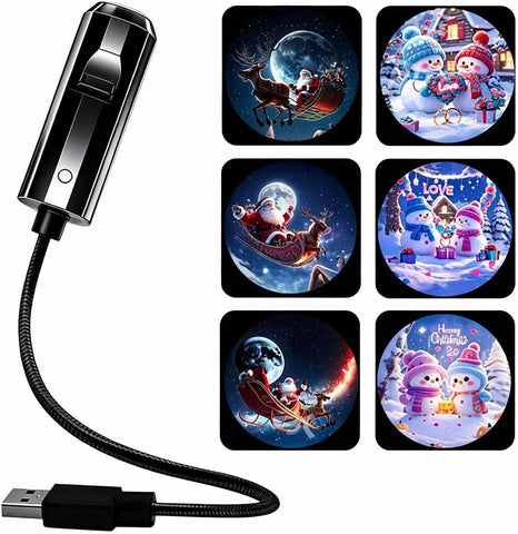 Plug and Play HD Christmas Projector with 6 Festive Scenes – USB Indoor Christmas Projection Light with 360° Adjustable Neck