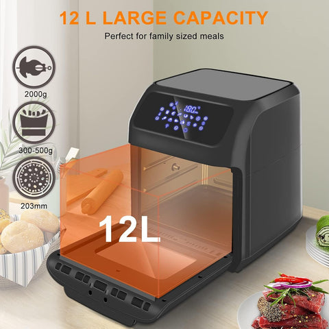 LLIVEKIT 12L Air Fryer Oven – 1800W, Rotisserie & Dehydrator, 12 Presets, 90-Min Timer, Preheat & Reheat, Oil-Less Cooking